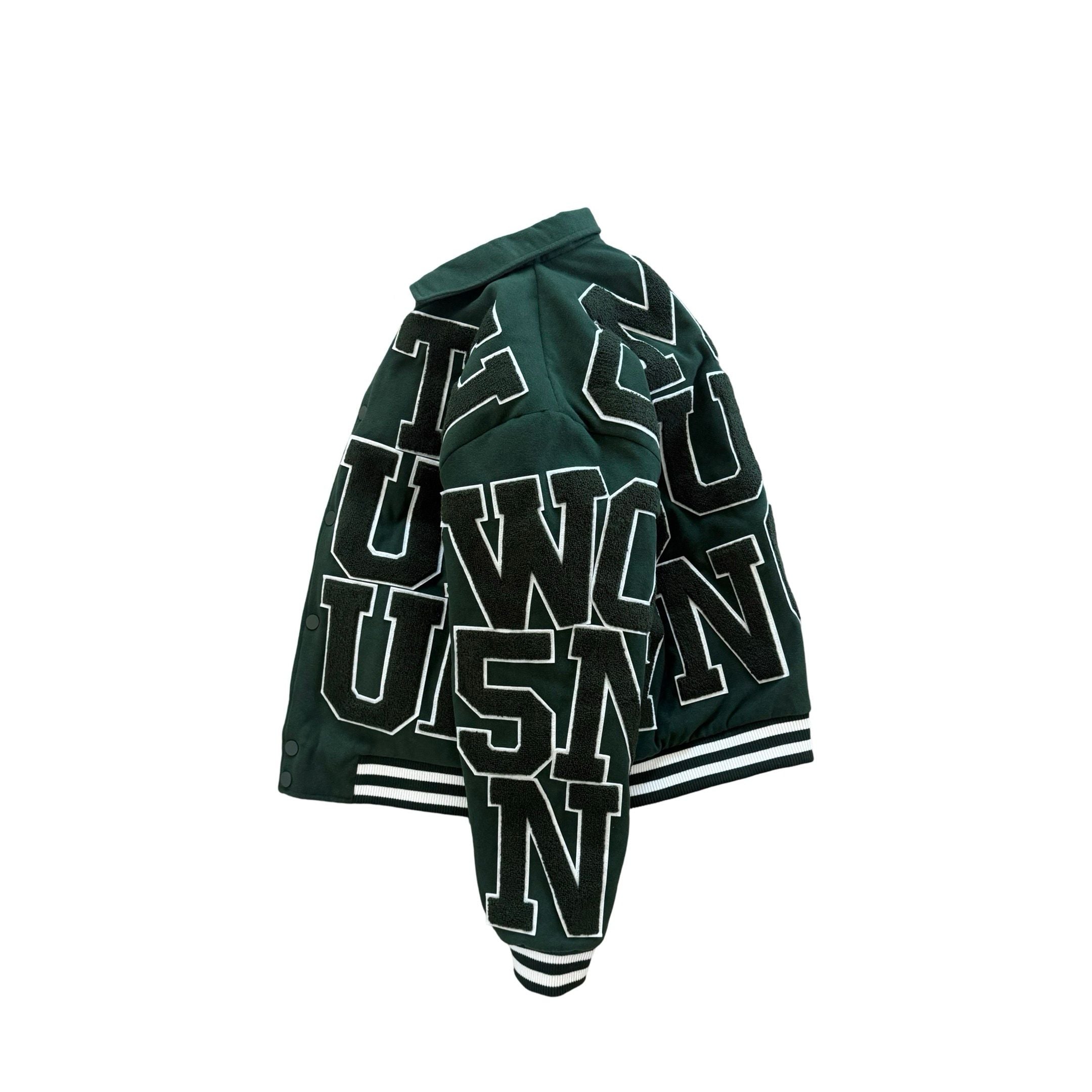 Faith and Figure Varsity Letterman Jacket Forest Green