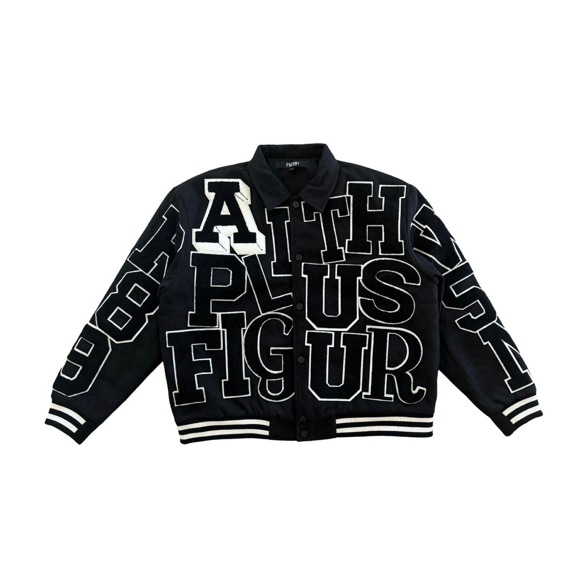 Faith and Figure Varsity Letterman Jacket Black