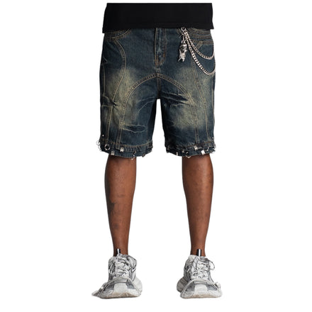 Guapi Teal Blue Denim Piercing Shorts