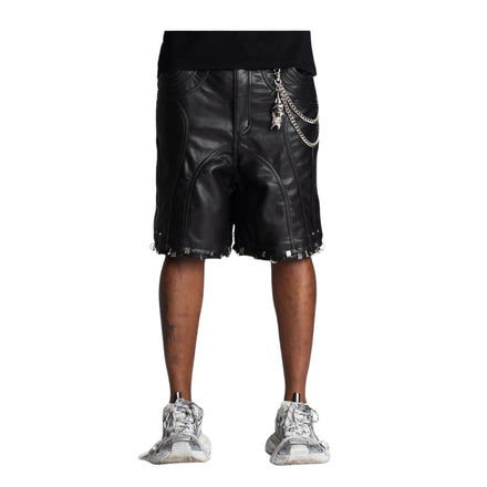 Guapi Obsidian Black Leather Piercing Shorts